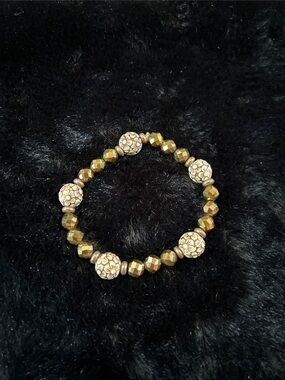 Handcrafted Brown Floral Bead and Shiny Bronze Spacer Beads Stretch Bracelet